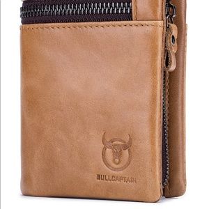 NWT Bull Captain Men’s Genuine Leather Wallet Bifold Zippers Purse
